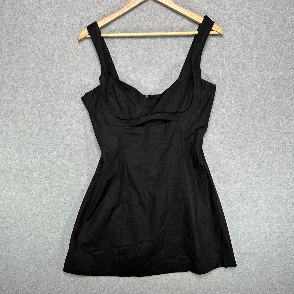 Zara Black Linen Blend Bustier Mini Dress Cutout Sweetheart XL 8651/396/800